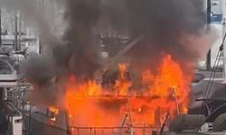 Bodrum'da Sadri Şener'in motoryatında yangın çıktı