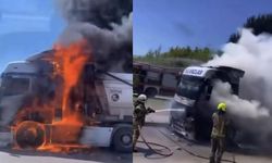 Seyir halindeki tır alev aldı