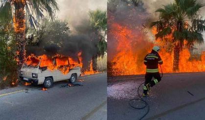 Ortaca'da cayır cayır yanan araç korkuttu