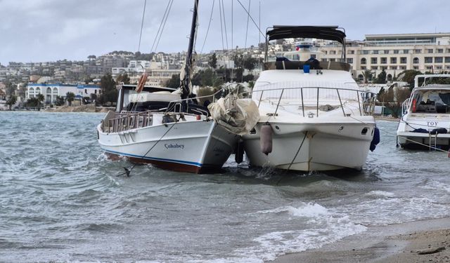 Bodrum'da 8 tekne kıyıya sürüklendi