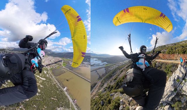Menteşe semalarında oyuncak ayıyla 14 Şubat turu