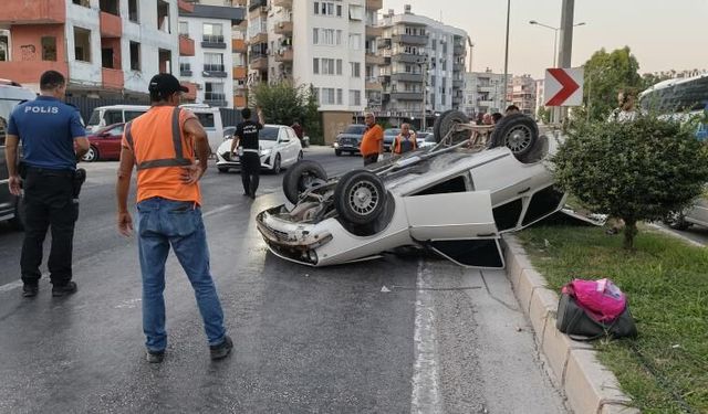 Çekicinin çarptığı otomobil ters döndü: Anne ve kızı yaralandı