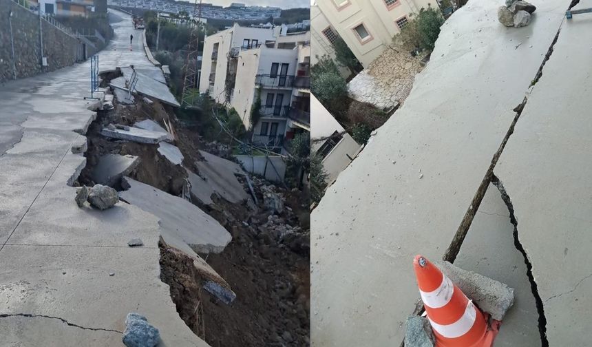 Bodrum’da Yol Çöktü, Site Ulaşımı Tehlikede