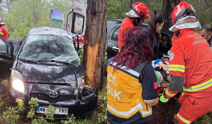 Bodrum’da Otomobil Ormanlık Alana Uçtu: Sürücü Araçta Sıkıştı