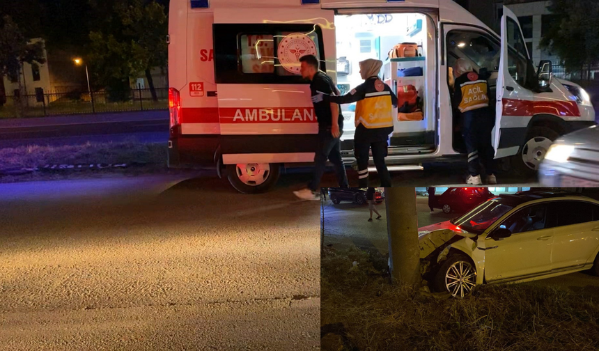 Kontrolden çıkan otomobil direğe çarptı, sürücü yaralandı
