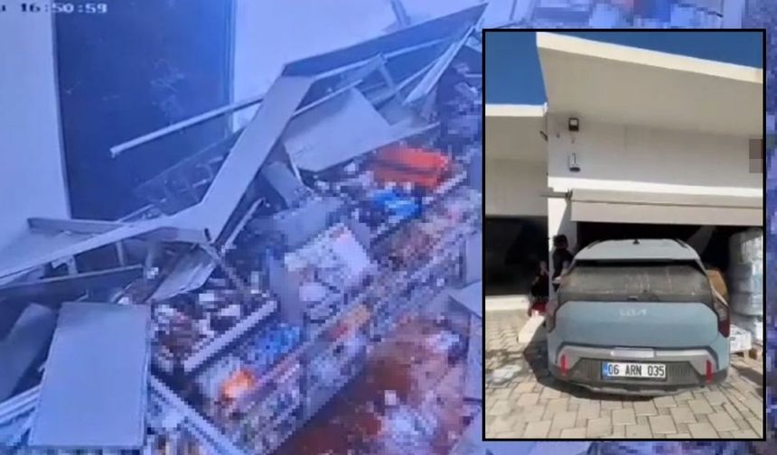 Milas’ta Kontrolden Çıkan Otomobil Markete Girdi