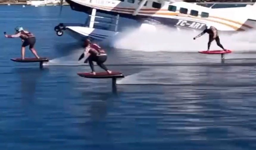 Bodrum’da 28 e-foil sporcusu deniz uçağıyla yarıştı