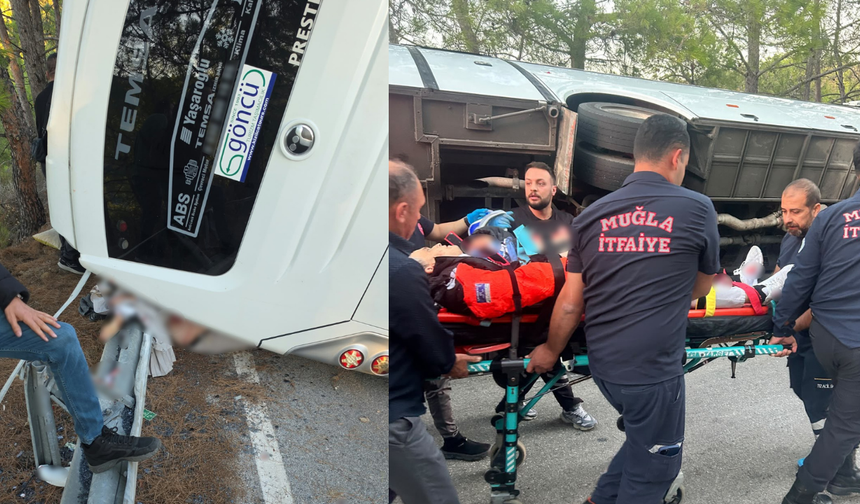 Marmaris’te servis aracı yan yattı: 2 kişi sıkıştı