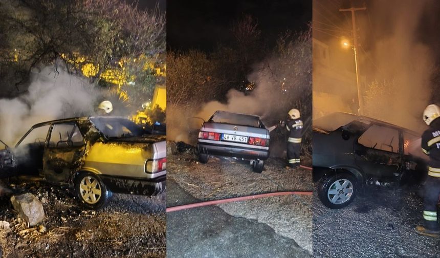 Bodrum’da kaza yapan otomobil alev aldı