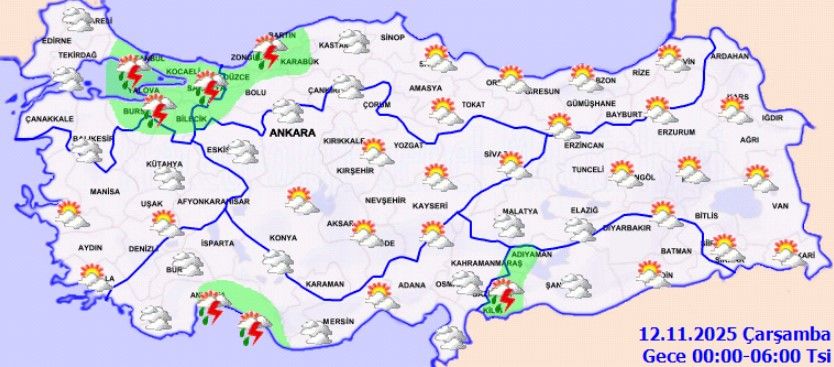 <p>Antalya ve Doğu Akdeniz’de aralıklı sağanaklar görülecek. Diğer bölgelerde bulutlu hava hâkim.</p>
<p>Antalya: 24°C<br />Adana: 27°C<br />Hatay: 25°C<br />Isparta: 19°C</p>
