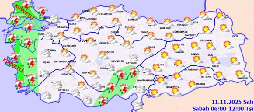 <p>Niğde, Eskişehir, Kayseri ve Sivas çevrelerinde öğleden sonra sağanak yağış bekleniyor.</p>
<p>Ankara: 19°C<br />Eskişehir: 18°C<br />Kayseri: 20°C<br />Sivas: 17°C</p>