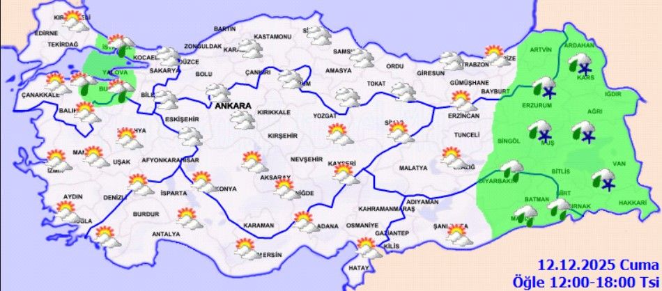 <p>Parçalı ve az bulutlu geçeceği tahmin ediliyor.</p>
<p>ADANA °C, 20°C<br />Parçalı ve az bulutlu</p>
<p>ANTALYA °C, 20°C<br />Parçalı ve az bulutlu</p>
<p>HATAY °C, 15°C<br />Parçalı ve az bulutlu</p>
<p>ISPARTA °C, 12°C<br />Parçalı ve az bulutlu</p>