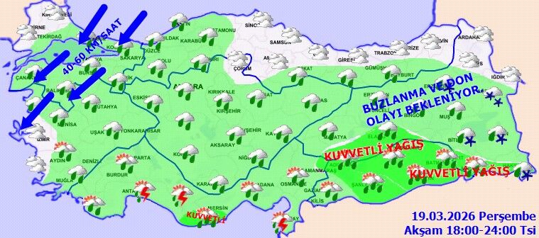 19 Mart 2026 Hava Durumu Meteoroloji’den Kuvvetli Yağış Ve Fırtına Uyarısı (2)