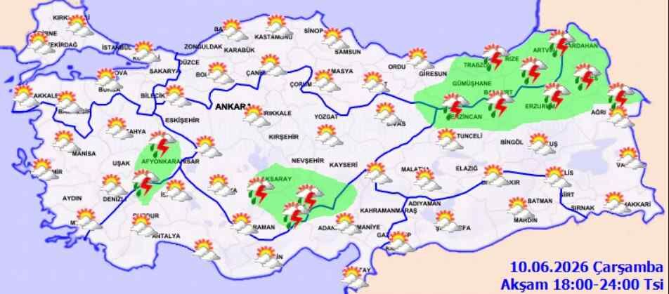 10 Haziran Hava Durumu Alarmı İç Kesimlerde Sağanak Var (2)