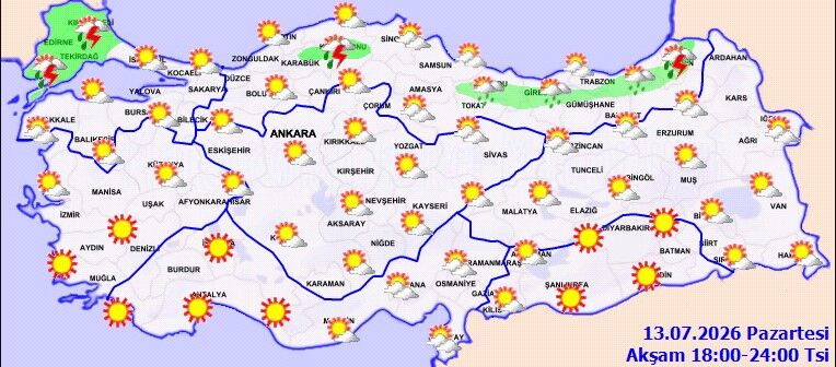 13 Temmuz Hava Durumu Sağanak Ve Sıcaklık Uyarısı (1)