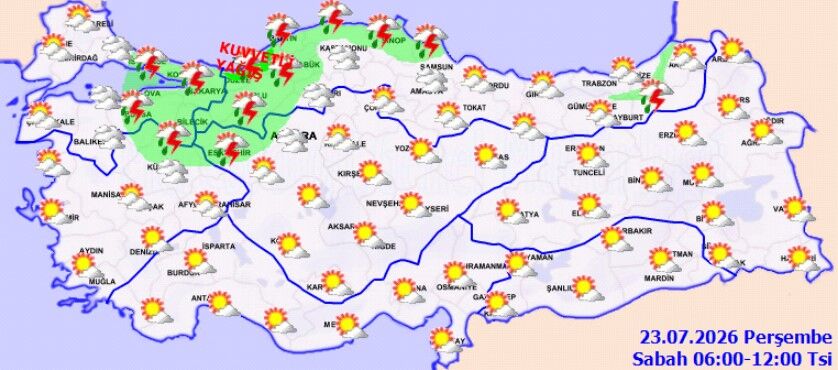 23 Temmuz Perşembe Hava Durumu Sağanak Ve Sıcaklık Dengesi (1)