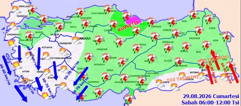 `29 Agustos Hava Durumu Meteorolojiden Siddetli Yagis Uyarisi (1)