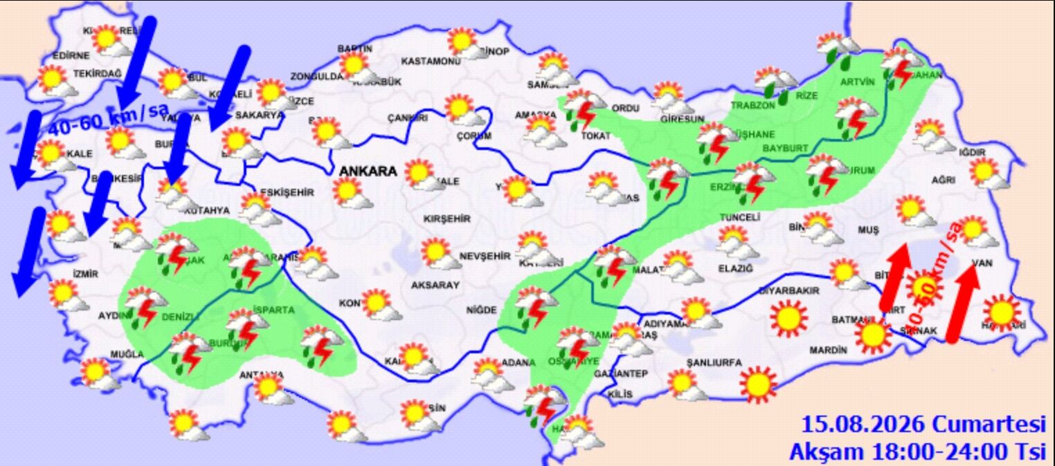 16 Agustos Pazar Hava Durumu Meteoroloji Alarm Verdi