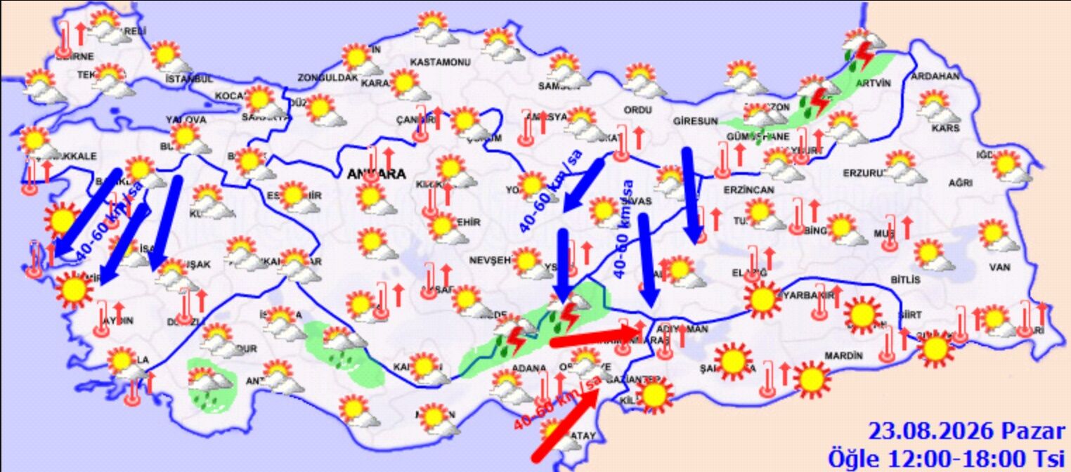 23 Ağustos Hava Durumu: Sıcaklık Artıyor, 4 Bölgeye Uyarı3